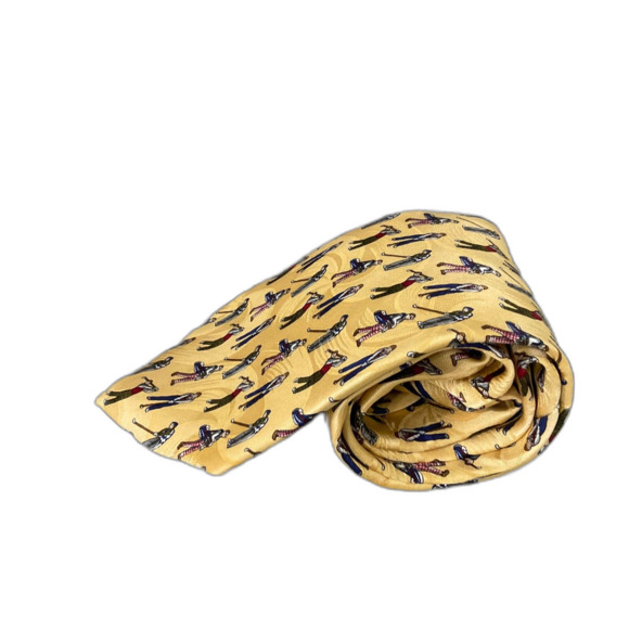 Crooks & Creed London silk Tie Men’s 58” classic Yellow Golfer Hidden Pinwheels - Picture 2 of 10